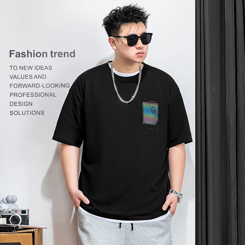 纺布者潮牌大码男装T1522渐变色百搭印花潮流男士宽松简约短袖T恤