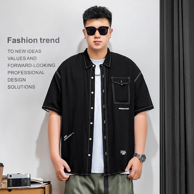 纺布者潮牌大码CS1501男装短袖衬衫男胖子肥佬全身穿搭博外套潮