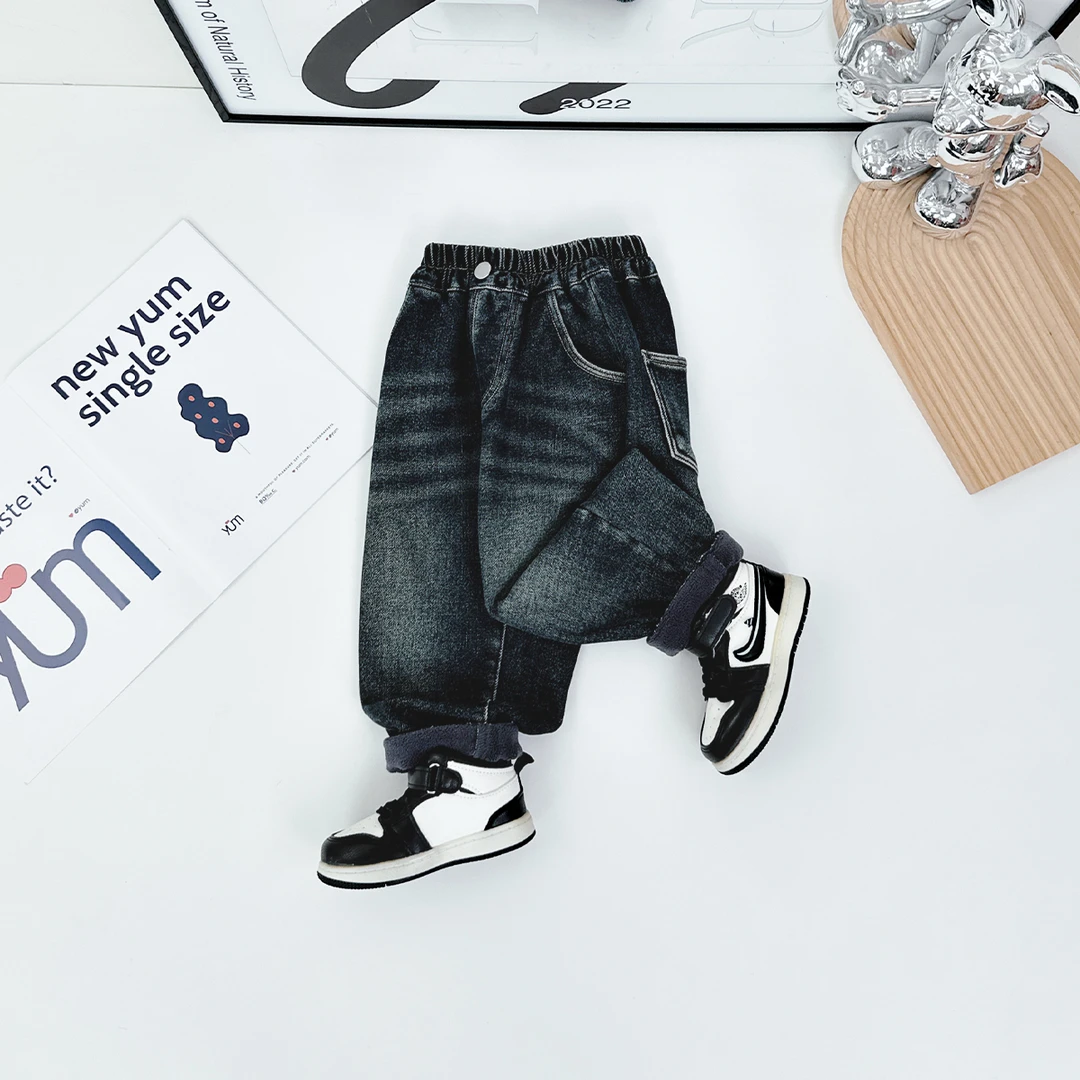 男童牛仔裤加绒裤子儿童2025新款秋冬装 D-QYD24031 悠悠童话童装