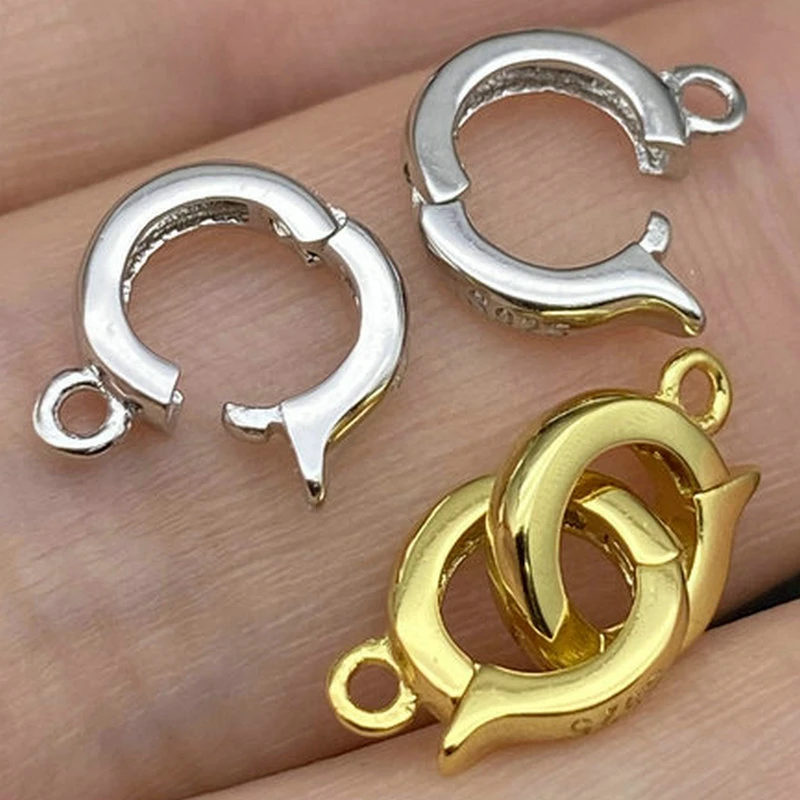 925银银制品 s925银扣子仿珍珠项链搭扣万能扣迷你珠子用圆环扣头