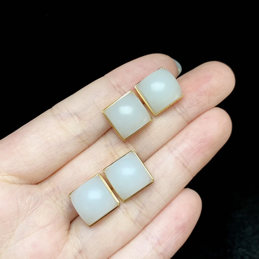 【云上好物】9 DS79301-18K金镶嵌和田玉耳钉-多样性发一件10mm(JG)
