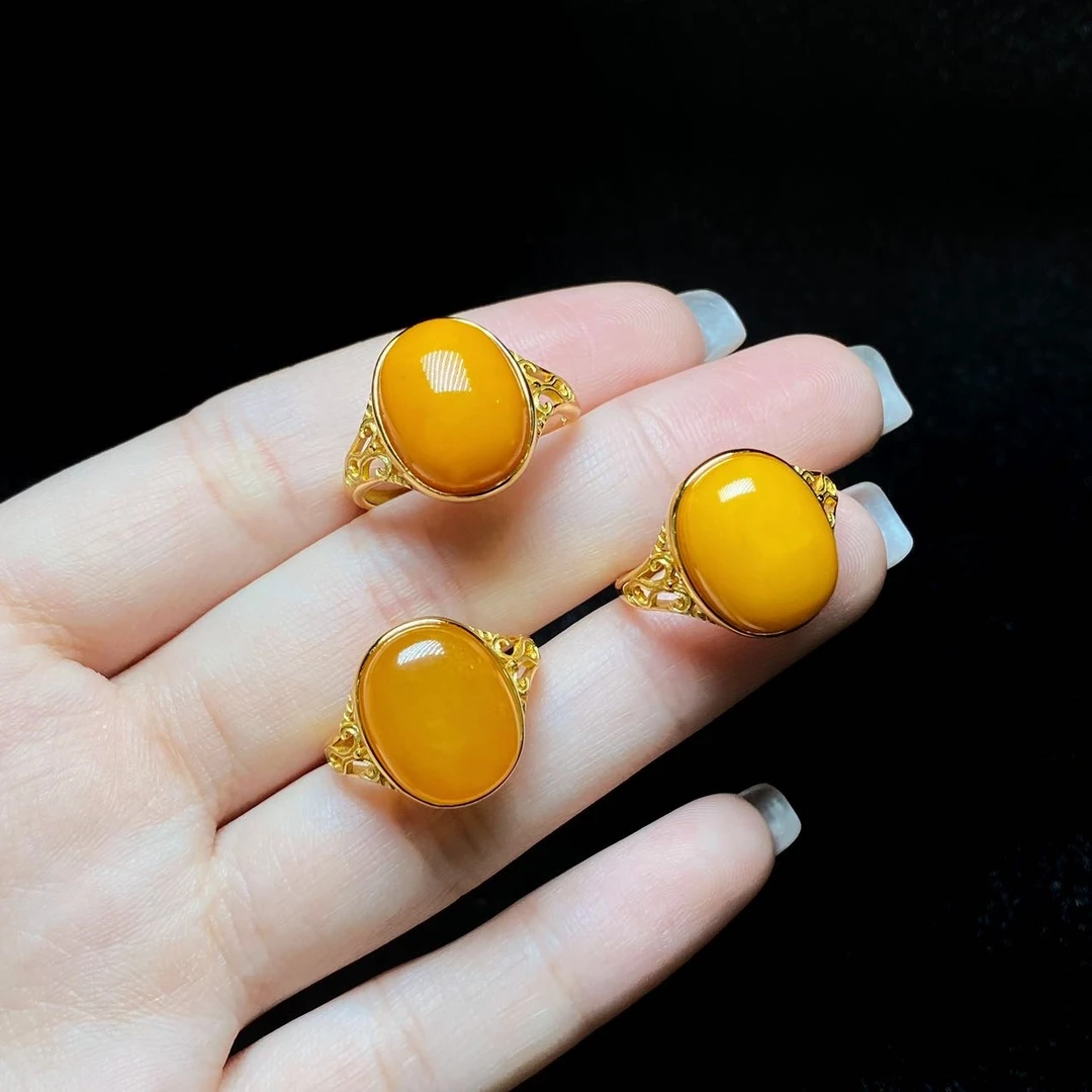 【云上叙】V1211-S-S925银蜜蜡戒指-多样性发一件-13x10mm（甄选）