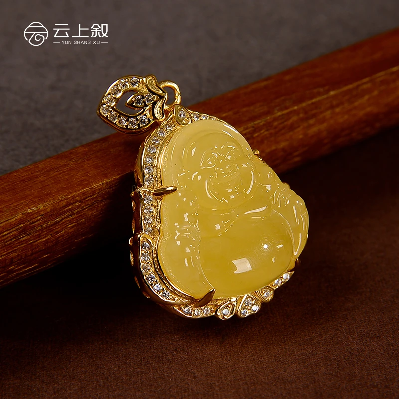 【云上珠宝】V25747-S-S925银蜜蜡佛公吊坠送礼物-8x17mm（甄选）