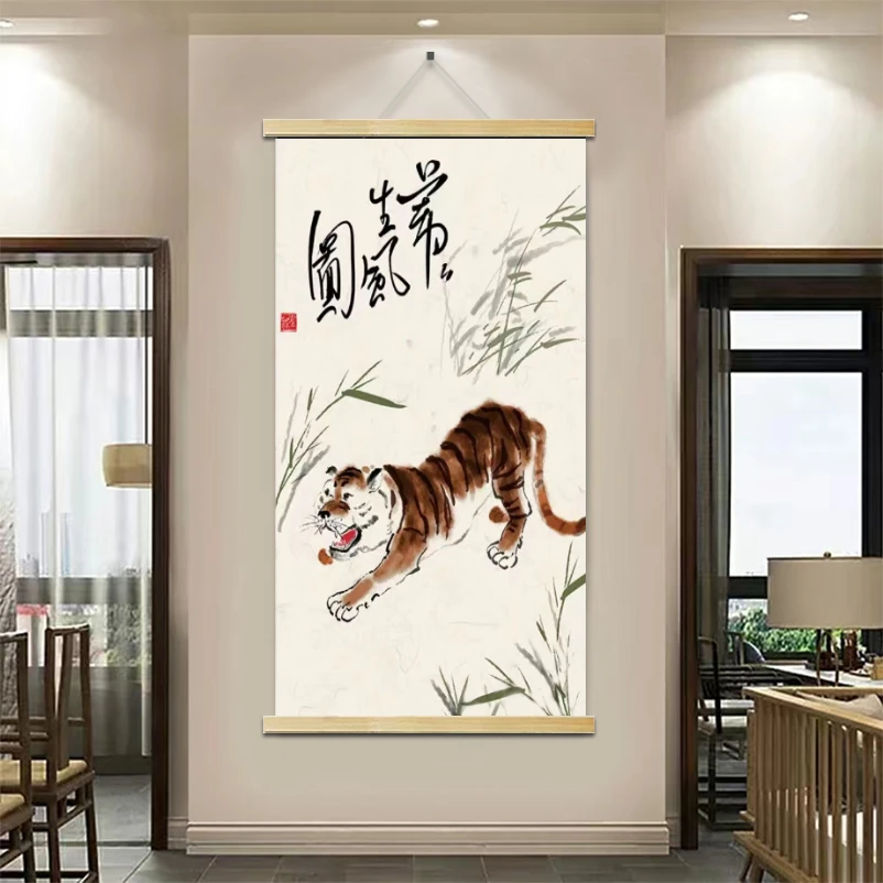 十二生肖客厅装饰品玄关沙发背景墙家居饰品卷轴实木挂轴动漫挂画
