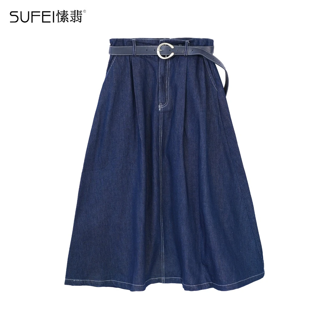 SUFEI/愫翡S23QZ0037A 牛仔半身裙 大摆裙 0037