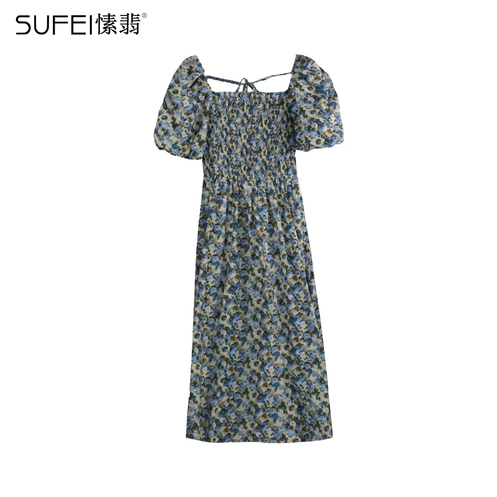 SUFEI/愫翡S32QZ0537A时尚气质碎花夏超显瘦连衣裙0537