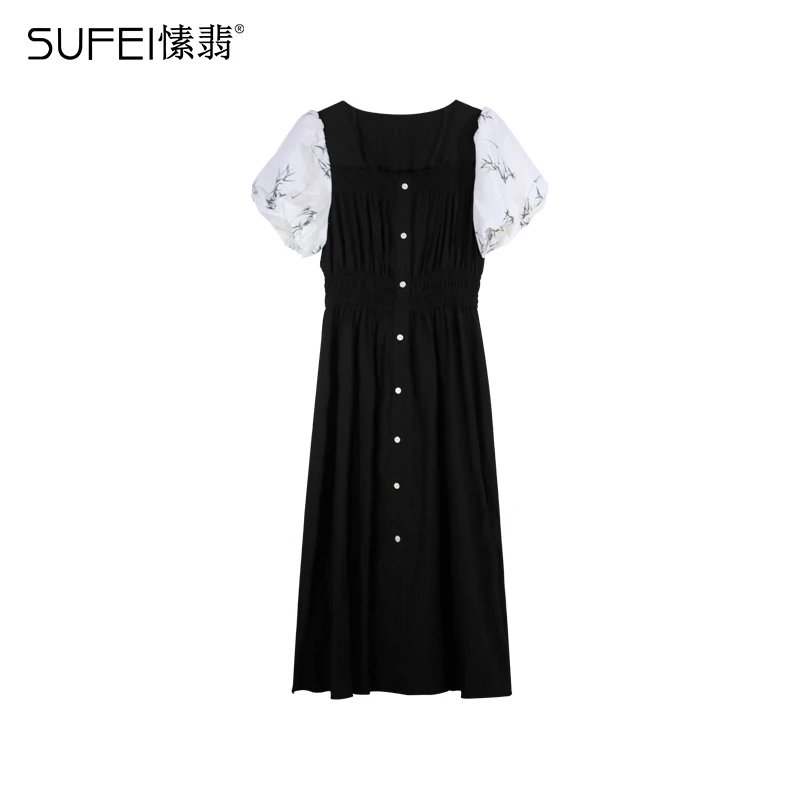 SUFEI/愫翡S42QZ0641A  夏季新款显瘦气质法式收腰连衣裙  0641