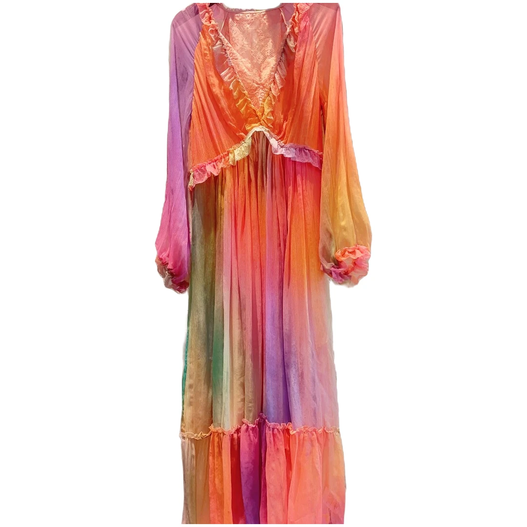 真丝2025夏季显瘦新款高贵连衣裙时尚 仙女桑蚕丝 彩色 23079-3