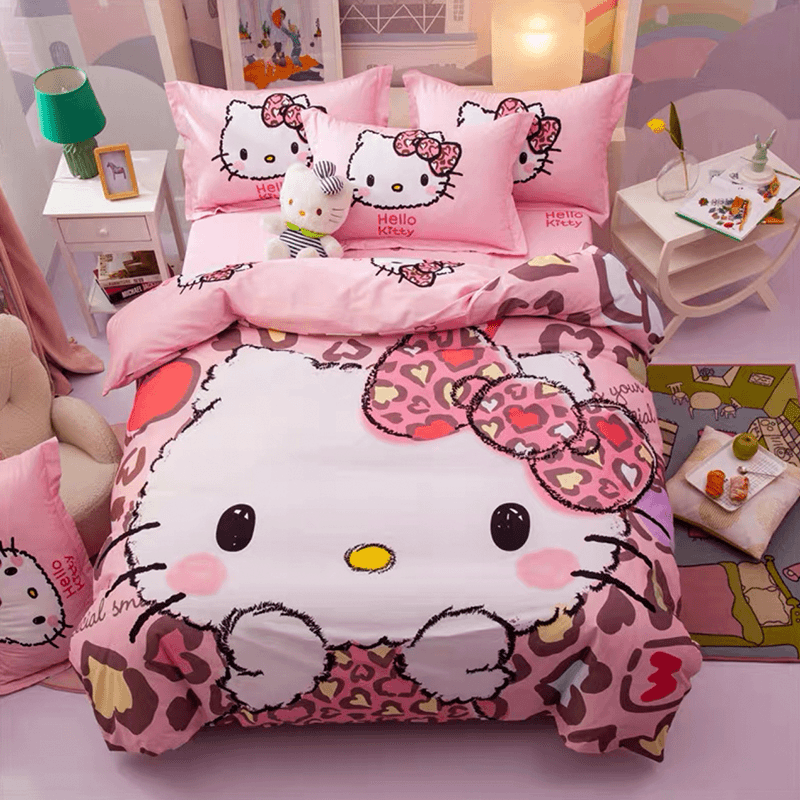 Hello Kitty纯棉磨毛三件套四件套加厚亲肤宿舍学生宿舍-多彩小猫