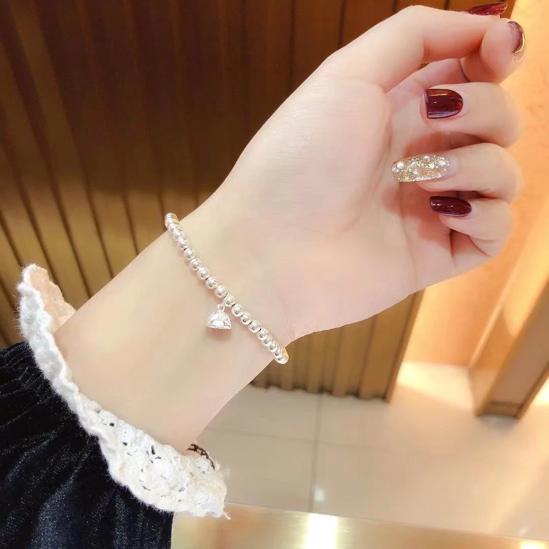 925银银制品 S925纯银4mm 光珠两世欢手链