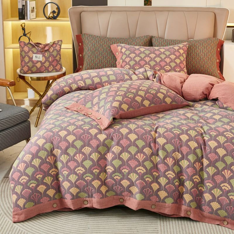 A类母婴级全棉三层纱四件套加厚纯棉纱布床上用品冬天双层纱床单