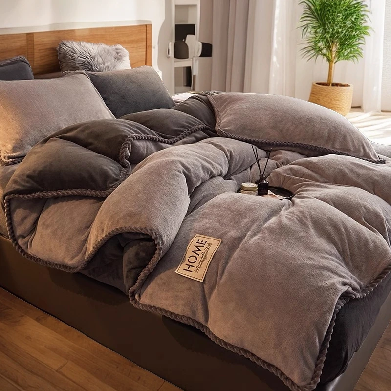 松弛感轻奢风北欧牛奶绒四件套双面加厚床上用品被套床上四件套