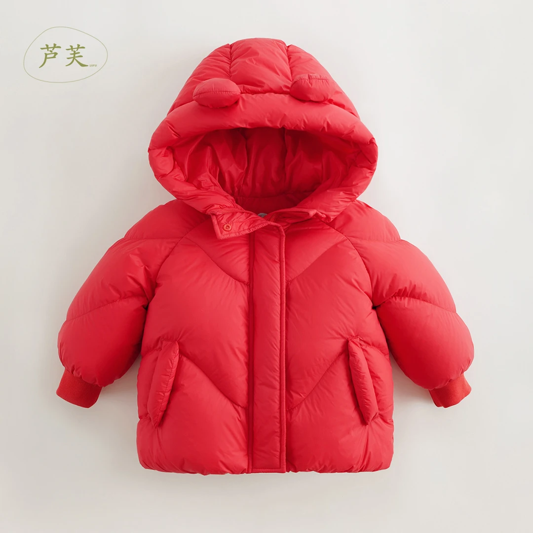 【马克珍妮 芦芙】新年红加厚冬装超轻三防面料小熊羽绒服231208