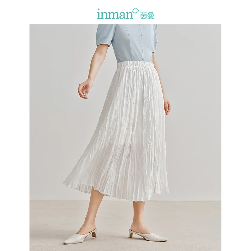 【欧若假日风】茵曼肌理感半身裙夏女装松紧腰显腿长大A摆遮胯长裙