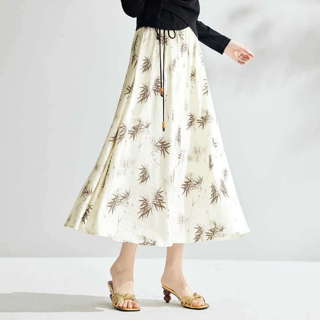 【雅韵东方】茵曼2025夏季竹子印花半身裙文艺国风中长款A字裙子