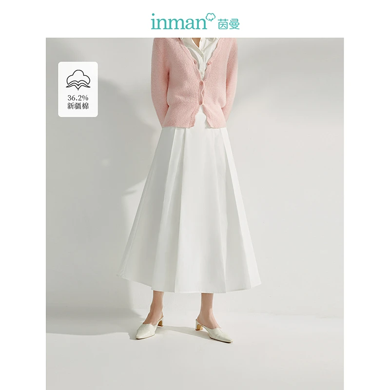 茵曼法式气质A字半身裙2025春季女装新款小个子百搭遮胯棉伞裙子