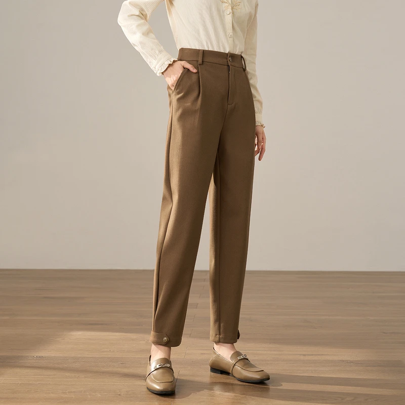 【会员专享】茵曼高级感高腰后腰橡筋打褶百搭萝卜裤18247792