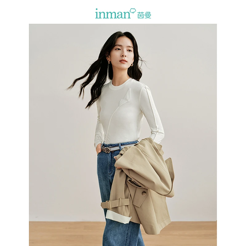 【商城同款】设计感花朵T恤2024春季女装新款圆领柔弹短上衣