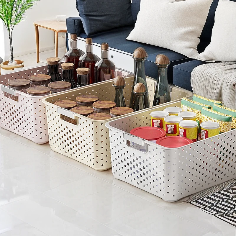 家用杂物塑料收纳藤编箱子玩具零食收纳筐日式厨房桌面收纳盒