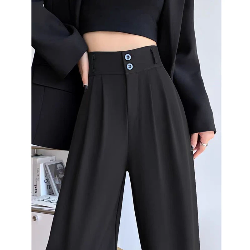 黑色高腰垂坠感西装裤女春秋新款垂感显瘦窄版直筒拖地阔腿裤裤子