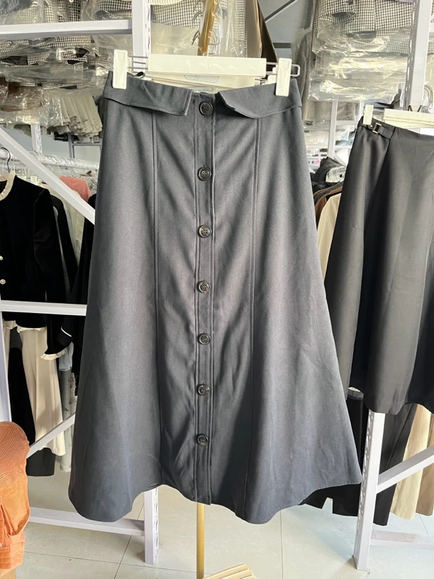 日单原单松紧腰系扣半身裙