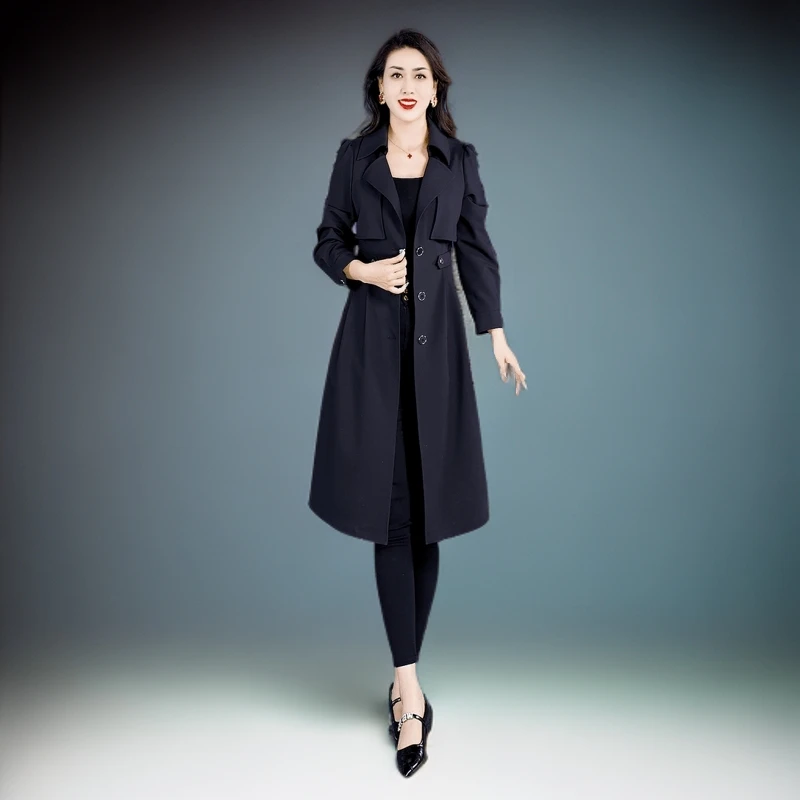 【24-080】中年过膝风衣气洋气修身显瘦收腰时尚中长款气质秋季过膝