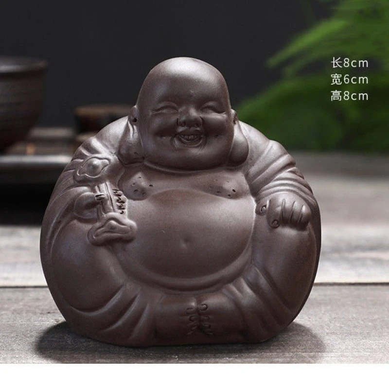 紫砂茶宠如意开心布袋和尚弥勒佛大肚笑面佛茶台装饰品家居摆件