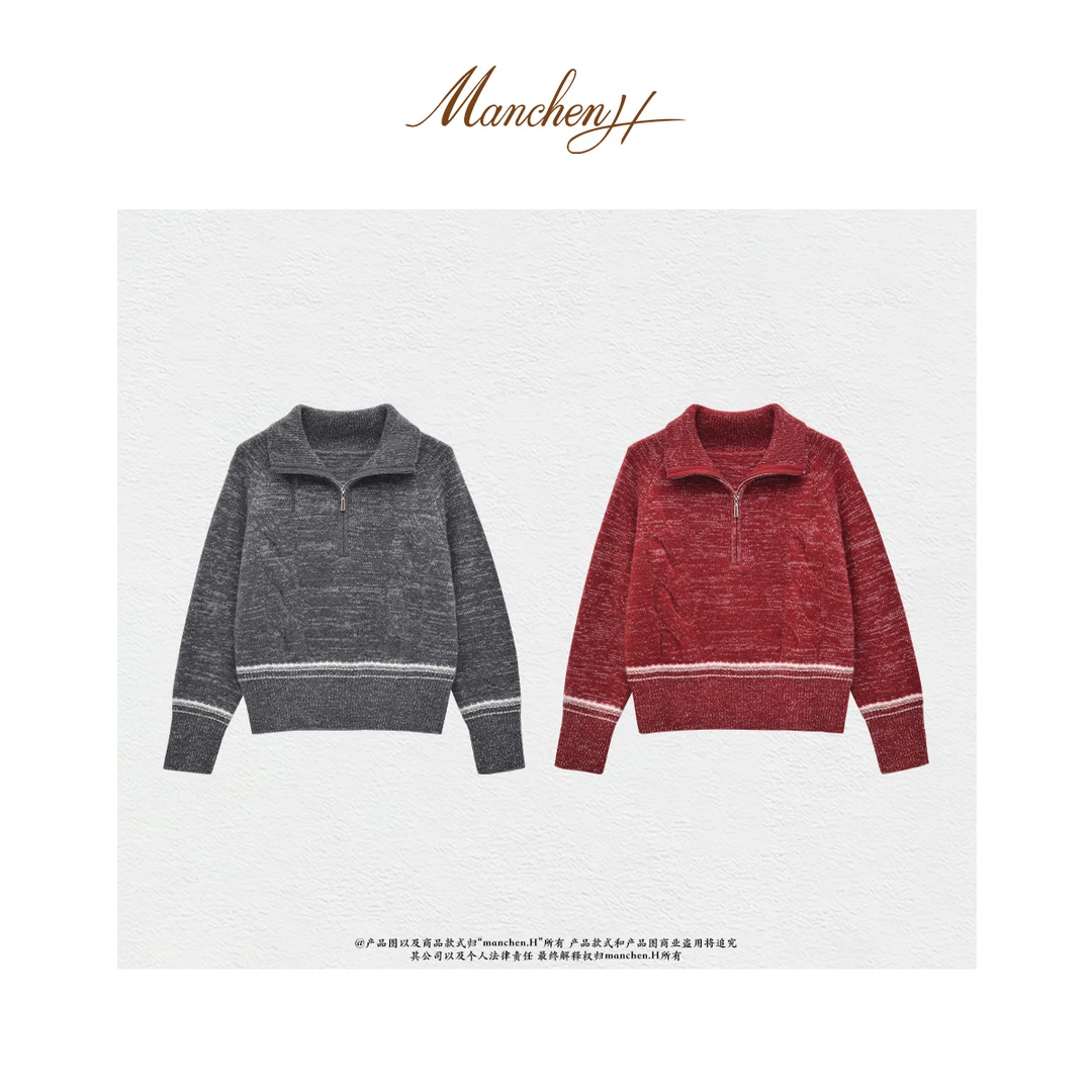 曼辰manchenh“北欧浪漫”100羊绒花纱高克重重磅针织上衣