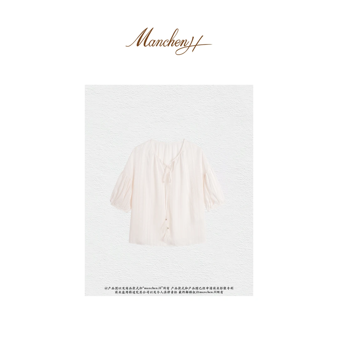 曼辰manchenh“白色恋人”重磅提花桑蚕丝高级衬衫