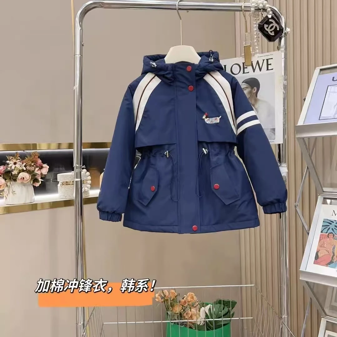 女童秋冬款外套2024新款儿童夹棉加厚秋季冲锋衣女大童冬季派克服
