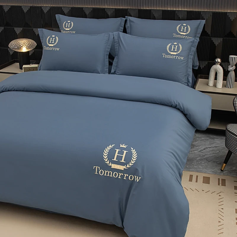 水星家纺适用全棉床上用品四件套100%纯棉被套床单新款轻奢高级感