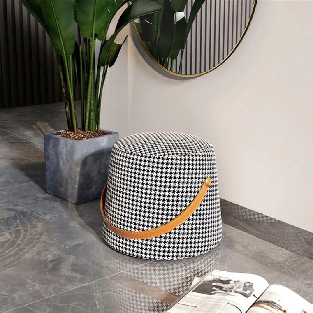 （牛哥粉丝福利）皮艺床上的千鸟格手提设计布艺艺术脚踏家用房间