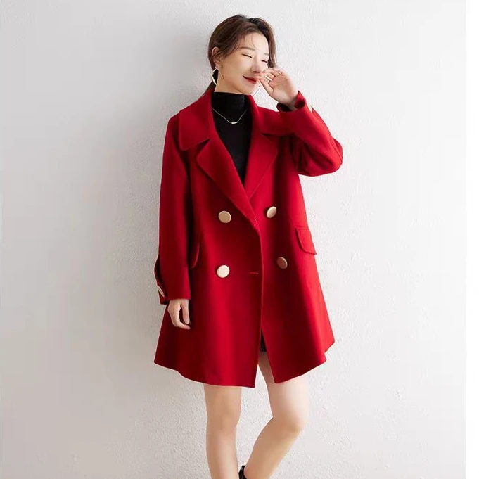 2024韩版A版小个子双面呢羊毛呢时尚外套正肩减龄气质大衣
