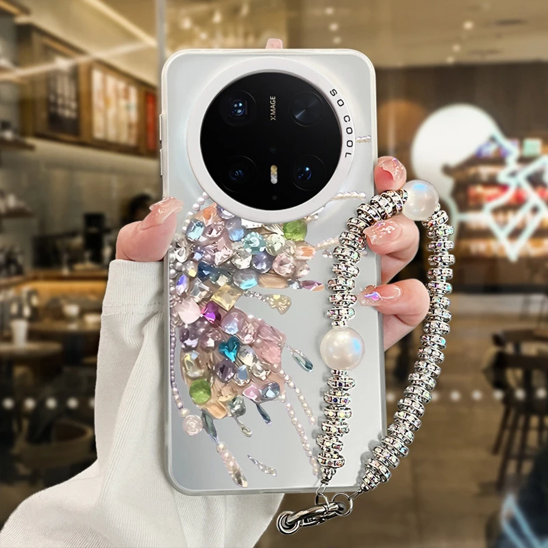 托诺适用于华为mate70手机壳彩银高级感mate60挂链奢华钻石翅膀