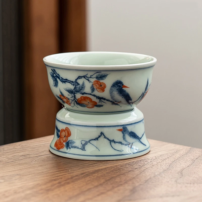 青花瓷一体茶漏茶滤陶瓷复古茶漏茶隔茶叶过滤器滤网功夫茶具配件