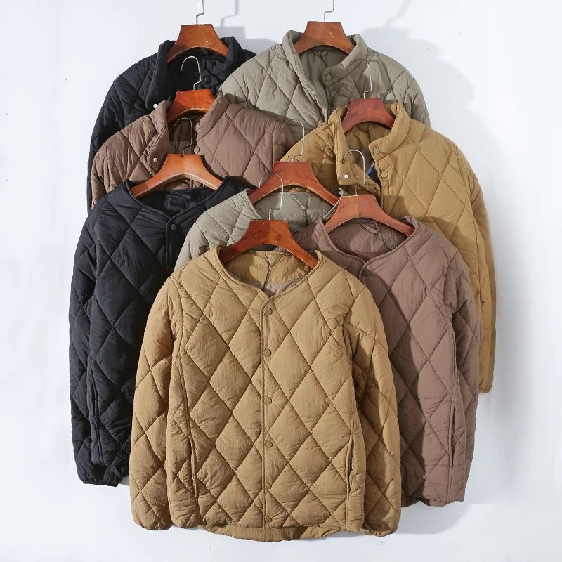 简约休闲时尚轻薄男士纯色棉服秋冬季单排扣夹棉外套 Y3R1937