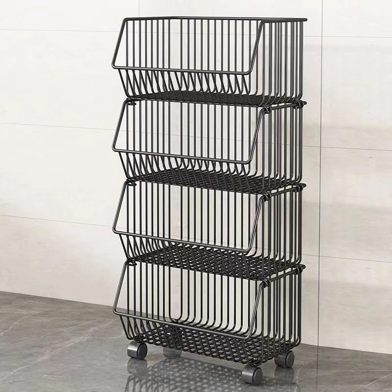 【四层】厨房置物架落地多层移动零食收纳架菜蔬果移动收纳篮蔬菜架