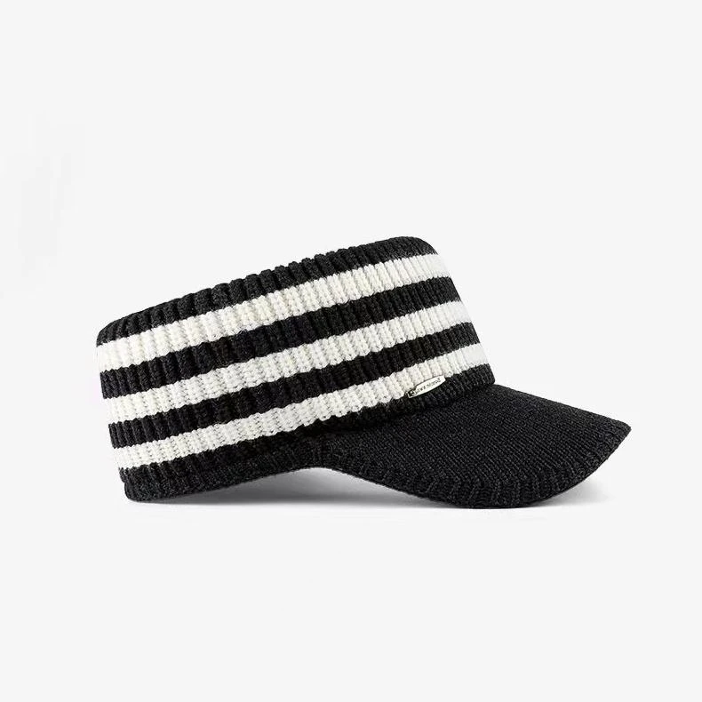 Ren刃川 条纹滑雪针织鸭舌帽空顶男女款保暖韩版毛线冬季滑雪百搭