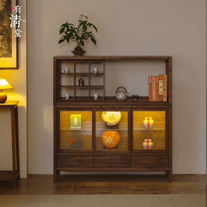 有清堂新中式茶柜黑胡桃实木客厅书房玻璃装饰储物置物收纳展示柜