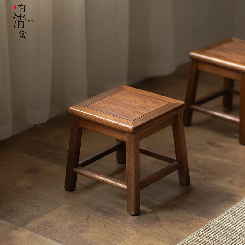 新中式金丝非洲柚木四方小凳