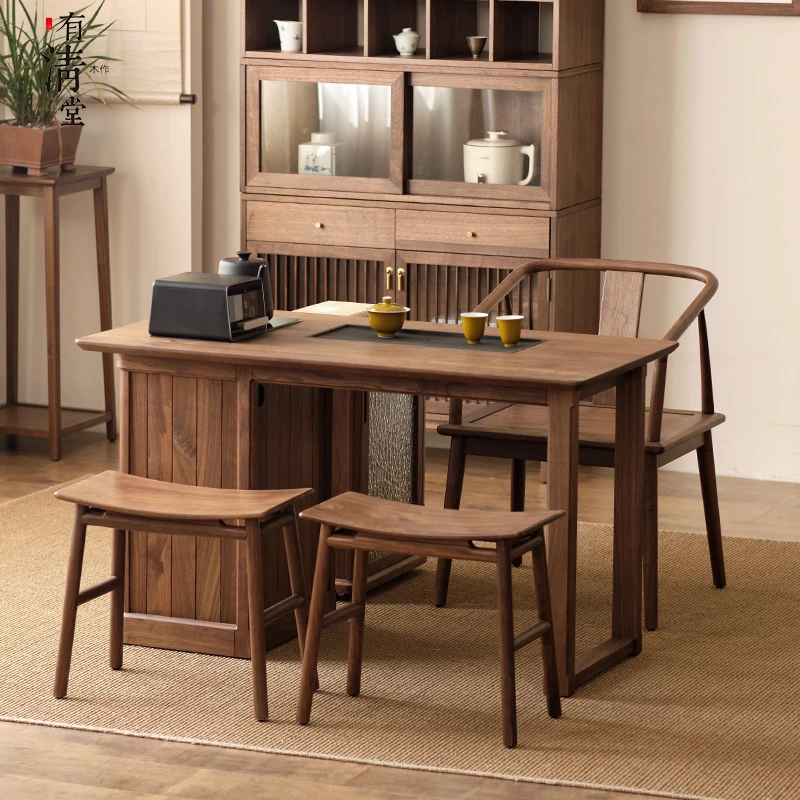 有清堂黑胡桃木茶桌椅组合实木功夫茶台阳台高端简约茶案几