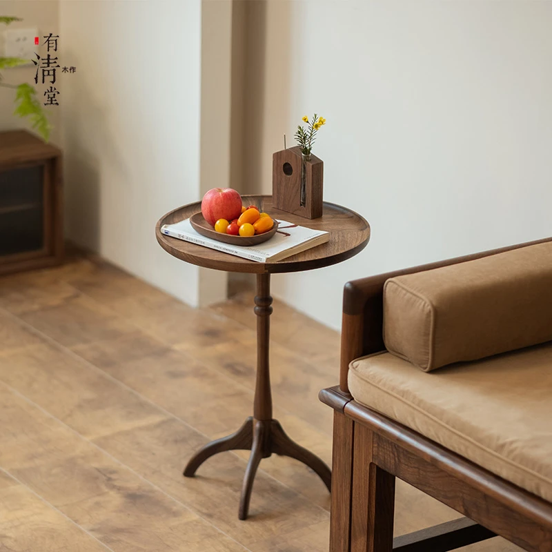 有清堂新中式实木茶几边几小圆几创意沙发床头角几小茶几简约可拆