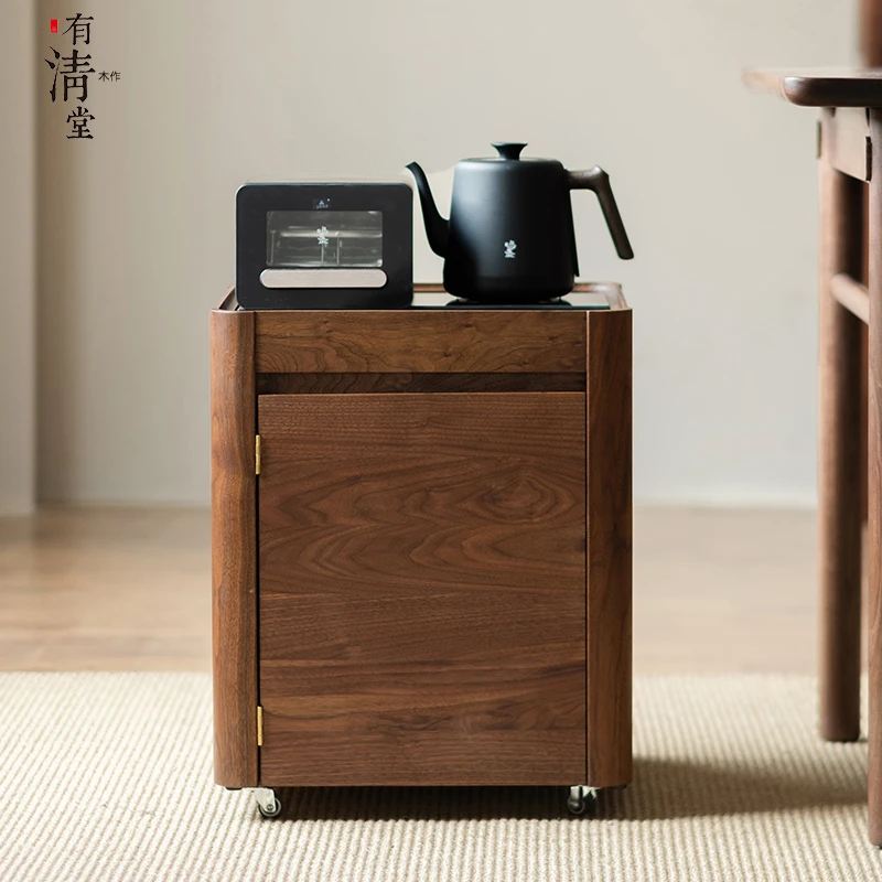 有清堂新中式实木茶水柜茶边柜黑胡桃木家用禅意简约矮柜茶水柜