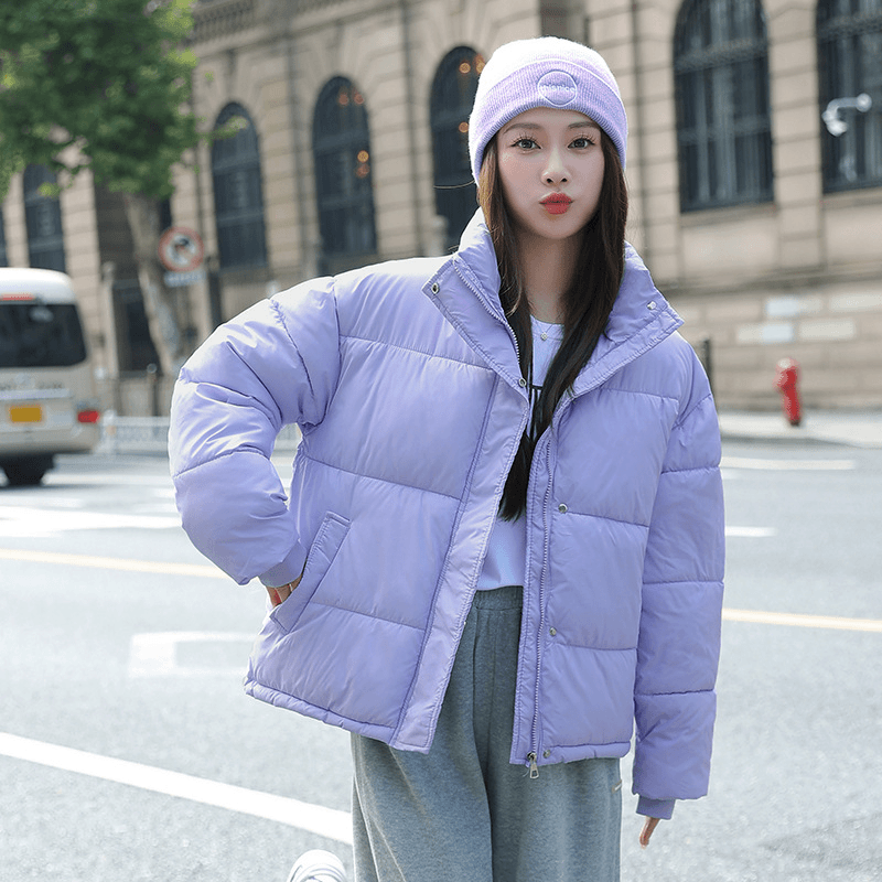 短款时尚棉服女2023年冬季新款时尚立领韩版加厚小个子宽松面包服