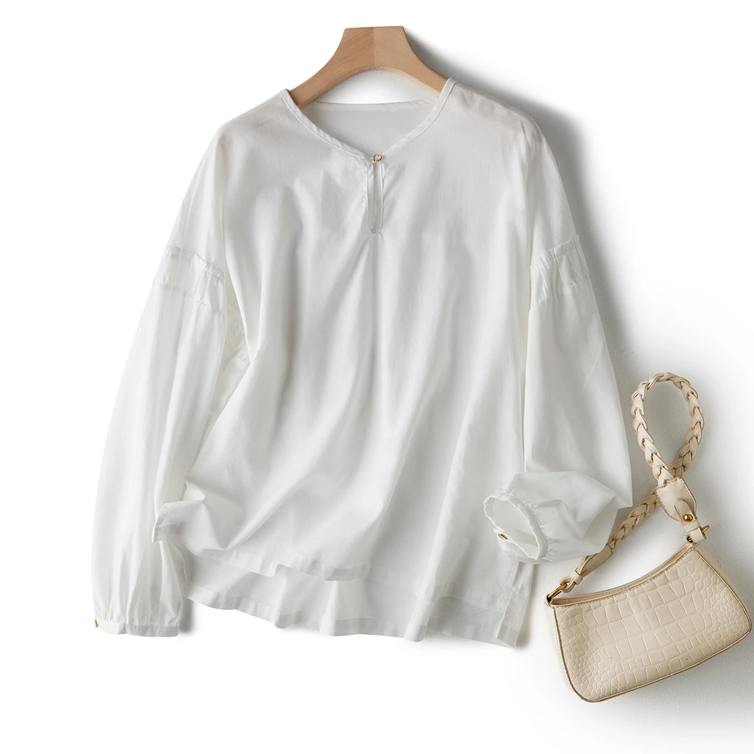 特！线下2&09！简约天花板！高品苎麻~气质灯笼袖长袖女式衬衫L72767
