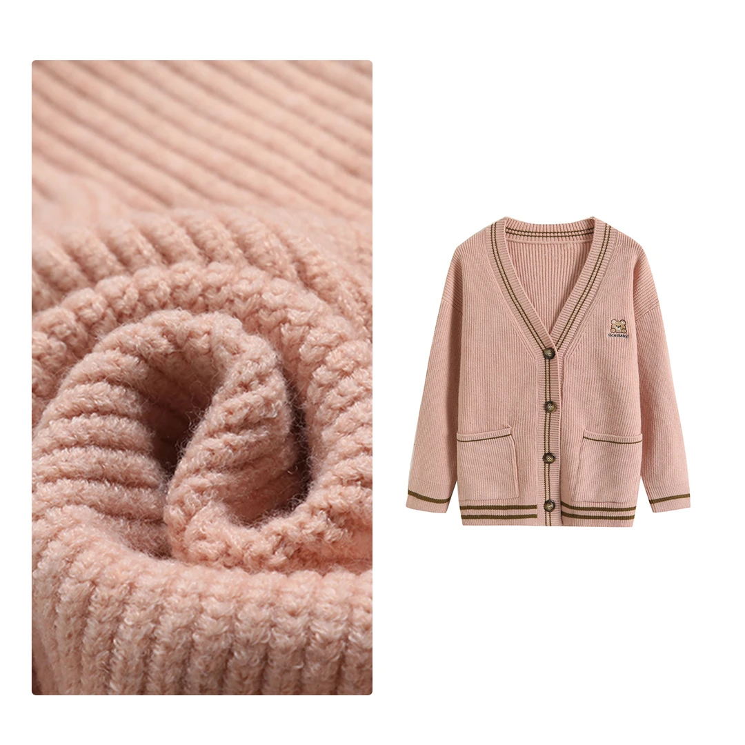 现货！门店27&9！刺绣小熊~V领撞色休闲针织开衫上衣女 H00273