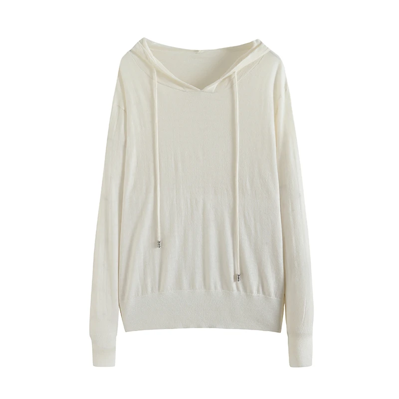 现货！门店24&9！舒软亲肤~超细绵羊毛连帽百搭针织上衣女 H00419