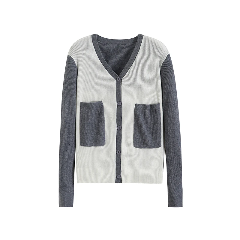 现货！门店17&9！休闲撞色~绵羊毛坑条纹拼色针织衫女 H00157