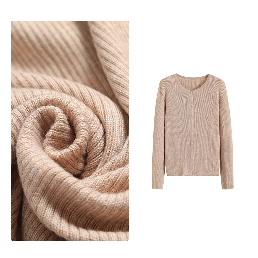 现货！门店17&9！软糯舒适~含绵羊毛纯色坑条女式针织衫H00050