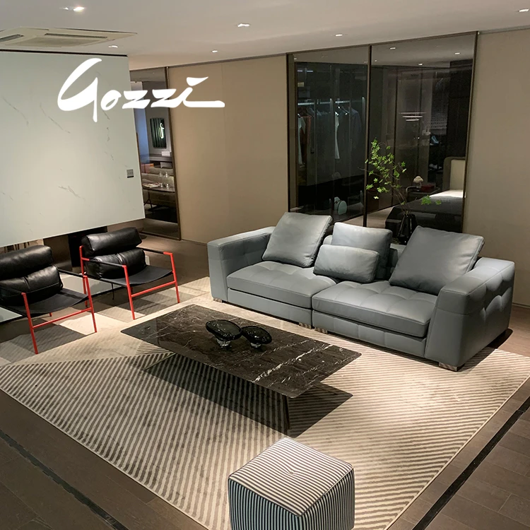 【歌爵】家具布雷泽中厚甩头层牛皮沙发客厅意式极简四人位沙发D045